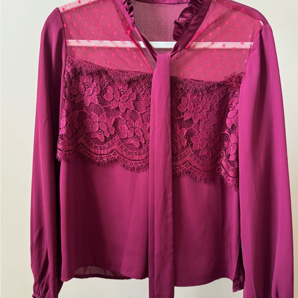 Elegant Lace Detail Magenta Blouse
